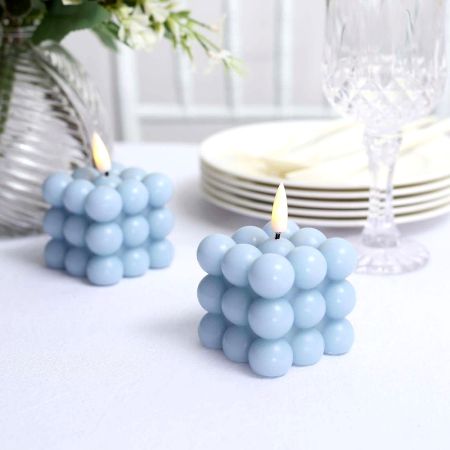 Handcrafted Soy Wax Blue Bubble Candle Set of 2